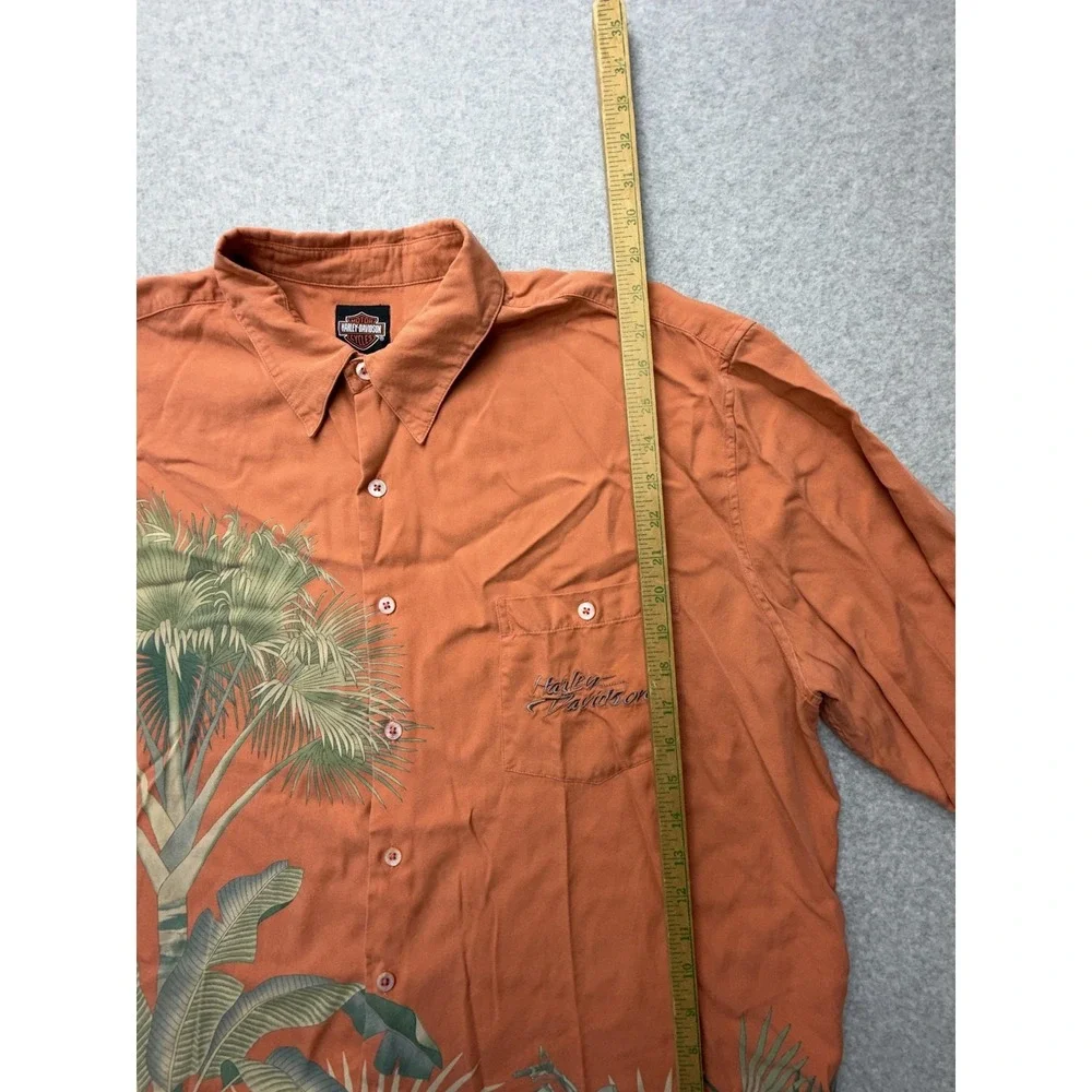 Harley-Davidson Shirt Mens‎ 2XL Orange Silk Hawaiian Motorcycle Tori Richard